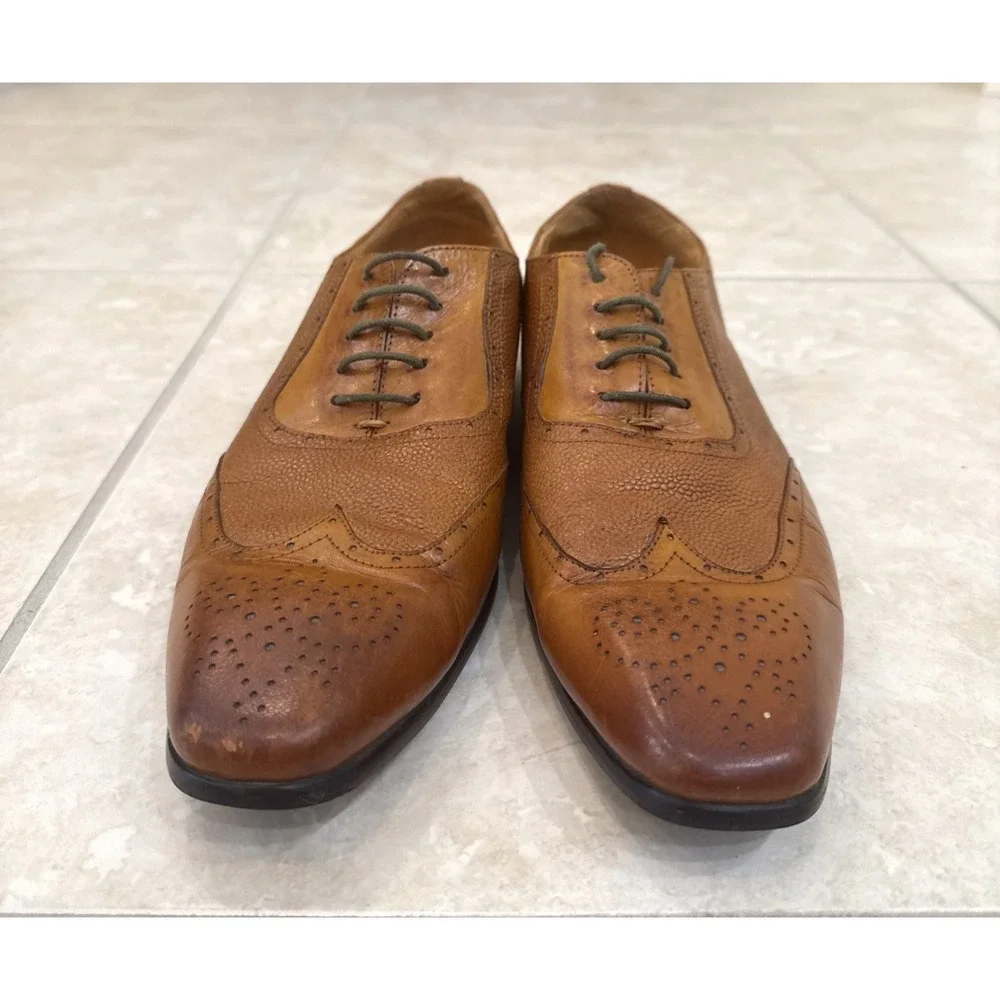 Carrucci Wingtip Cognac Brown Caviar Dress Leather Shoes Lace Up Career Business